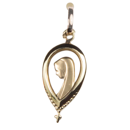 Médaille Vierge Marie En Argent 925 – Forme Goutte D’eau Découpée, Fabriquée à Lourdes